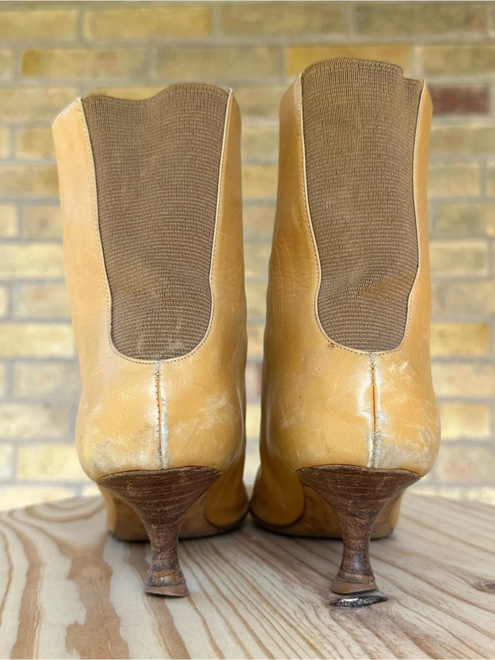 VTG Y2K Manolo Blahnik Butter Yellow Leather Sock Booties EU 35